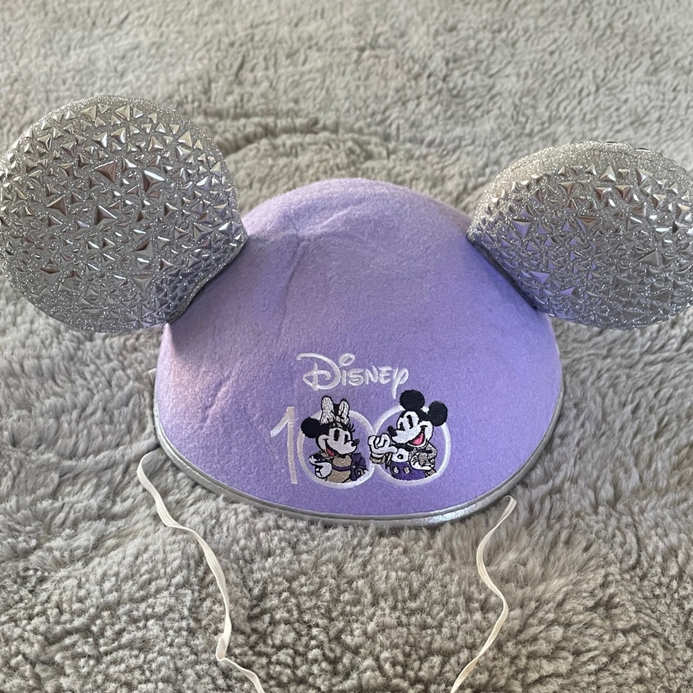 Disneyland 100 Years Lavender Mickey Minnie Mouse Ear Hat Silver